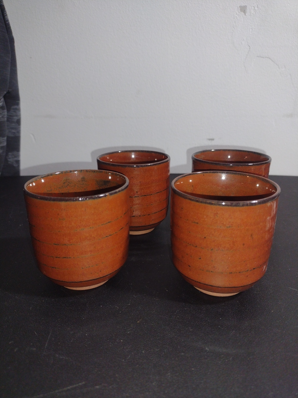 Set of 4 Brown Glazed Ceramic Cups